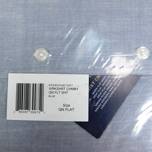 New Ralph Lauren Workshirt Chambray Queen Flat Sheet Light Blue Classic $215 - Picture 6 of 7